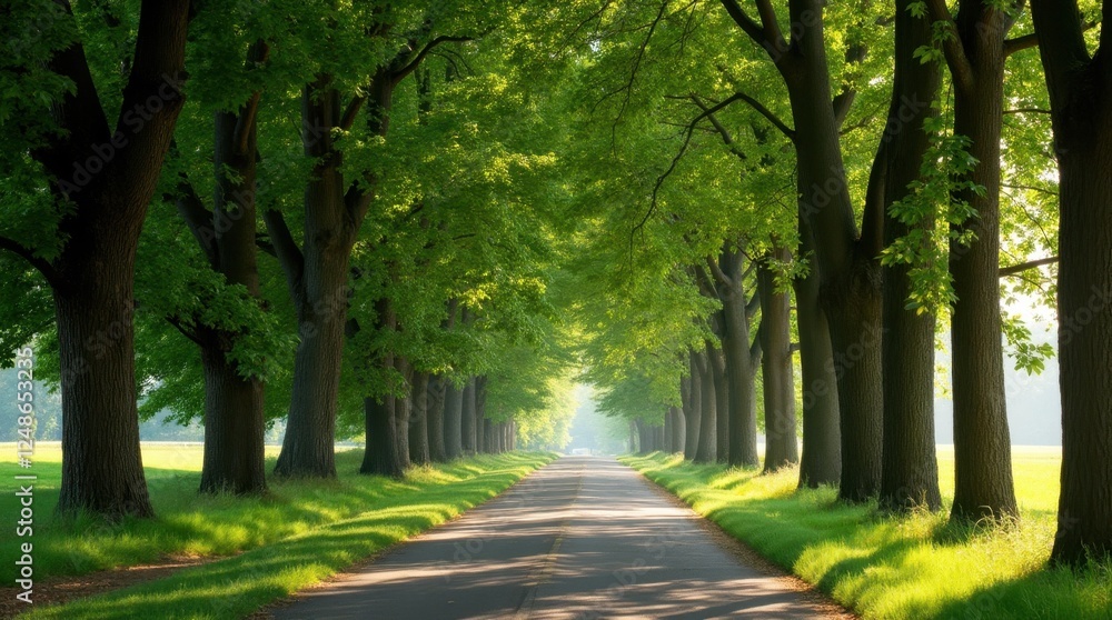 Tranquil Countryside Lane with Tall Trees Tranquil Countryside Lane with Tall Trees