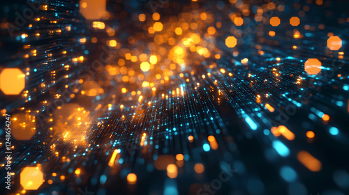 Wallpaper Mural Digital informational technology web futuristic hologram with cloud icon, blue golden light digits and code background, cloud computing. Abstract Motion of digital data flow.  Torontodigital.ca