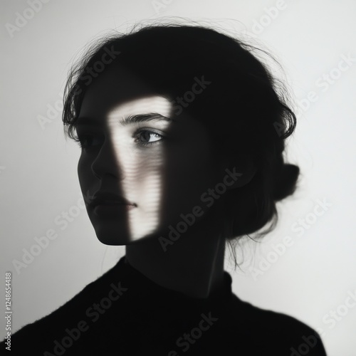portrait of a woman with light and shadow.
