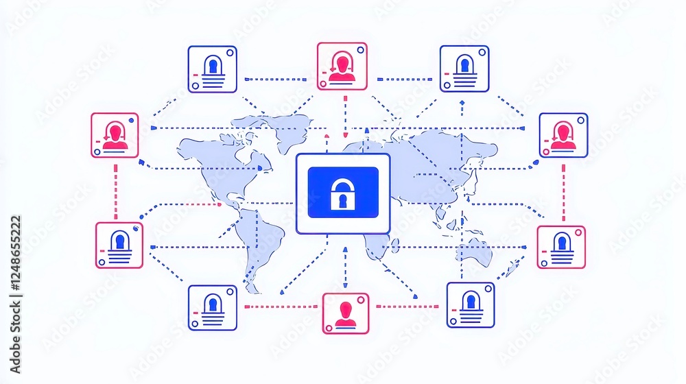Cybersecurity Framework for Global Business Networks, highlighting essential strategies to protect digital infrastructure, featuring clean, minimalistic vector line art for clarity. Cybersecurity Framework for Global Business Networks, highlighting essential strategies to protect digital infrastructure, featuring clean, minimalistic vector line art for clarity.