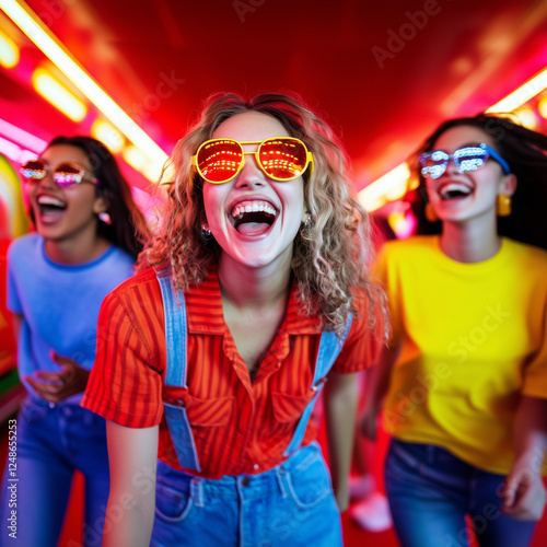 Diverse friends enjoy retro...