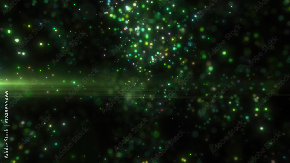 Fototapeta premium Green bokeh lights on a dark background, emitting a mysterious and atmospheric glow, ideal for a futuristic theme