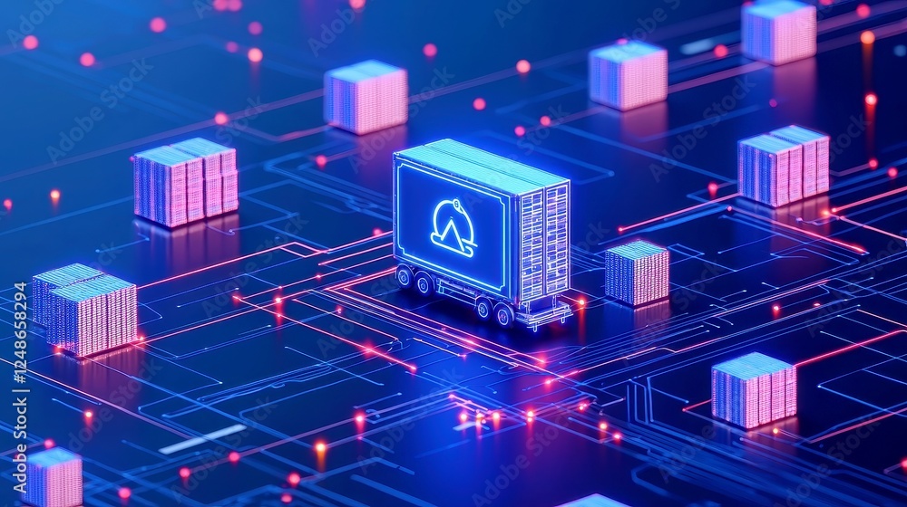 AI-driven predictive maintenance in global logistics, featuring simple vector line art, emphasizes efficiency and innovation in supply chain management.