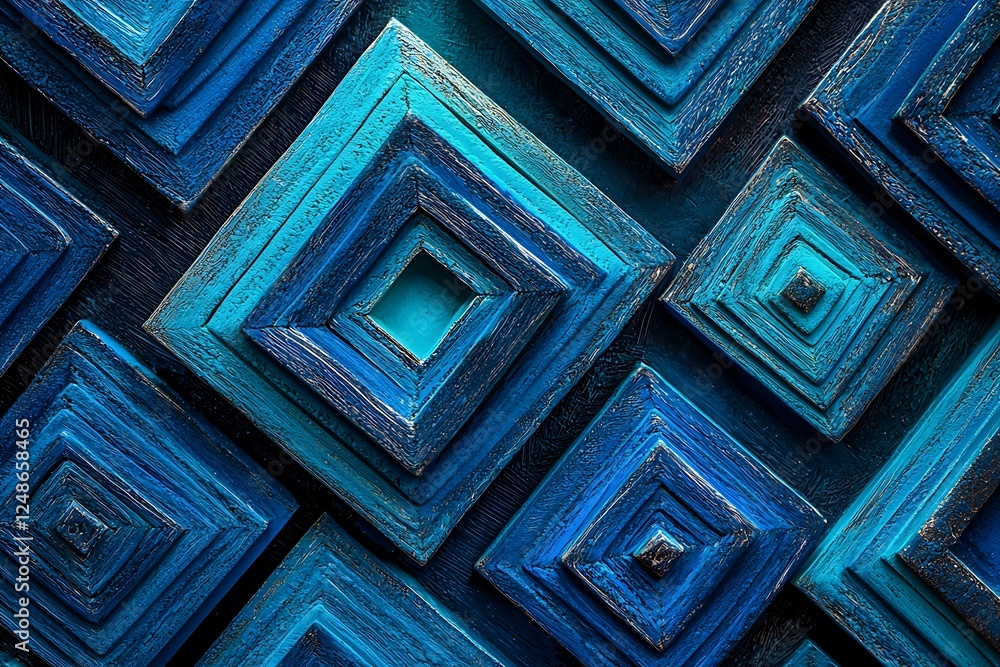 Layered 3D background with vibrant blue squares creating depth and modern abstract aesthetics Layered 3D background with vibrant blue squares creating depth and modern abstract aesthetics