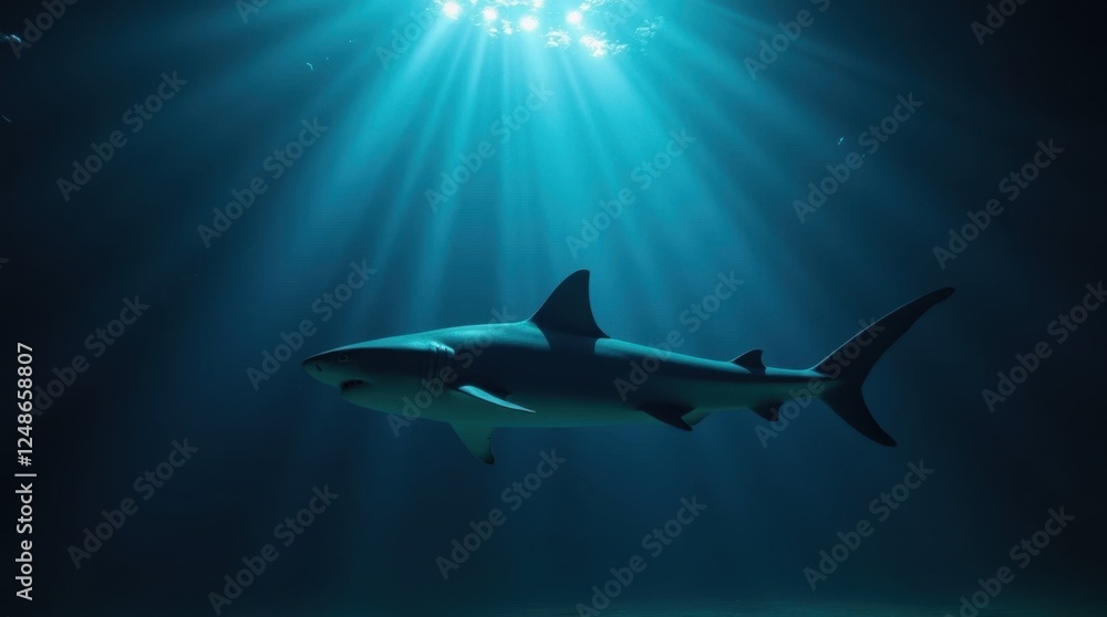 Obraz premium Sleek Shark Illuminated by Light Rays