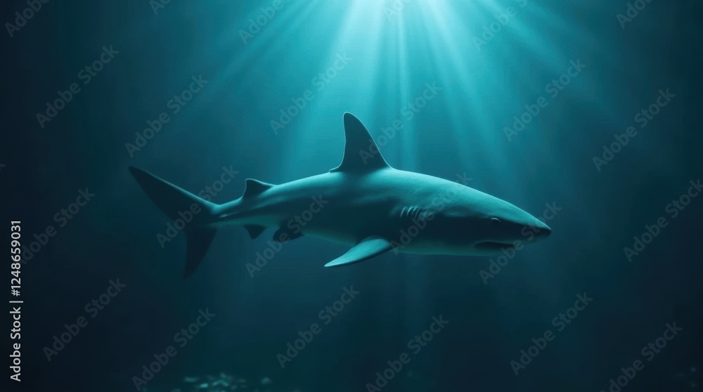 Sleek Shark Illuminated by Light Rays Sleek Shark Illuminated by Light Rays