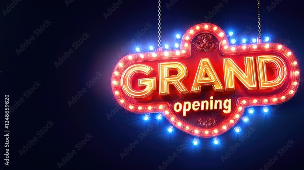 Grand Opening Marquee Sign With Bright Lights And Elegant Typography Grand Opening Marquee Sign With Bright Lights And Elegant Typography
