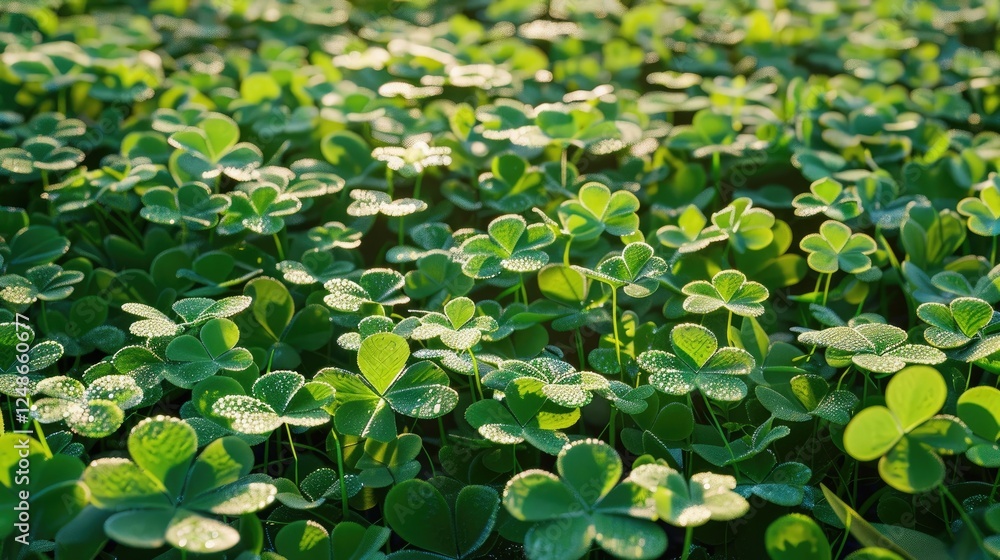 Lush Green Clover Field Glimmering In Sunlight Lush Green Clover Field Glimmering In Sunlight