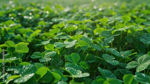 Sparkling Dew On Clover Leaves In Soft Light photo