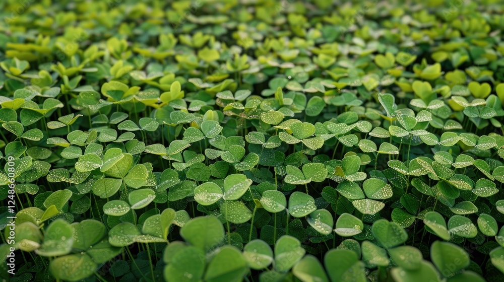 Field Of Vivid Green Clover With Water Beads Field Of Vivid Green Clover With Water Beads