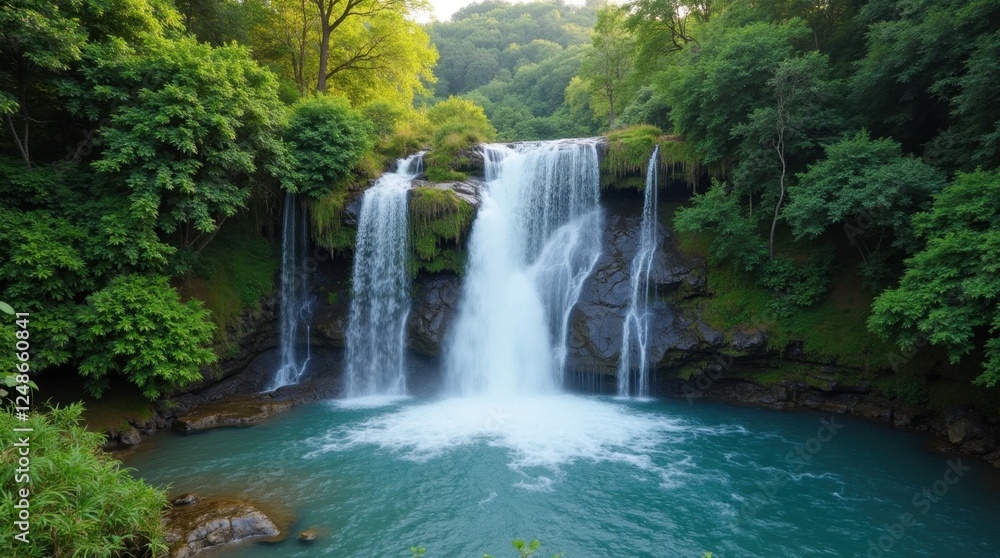 Tranquil Waterfall Cascading into a Pool Tranquil Waterfall Cascading into a Pool