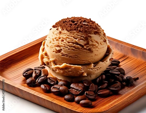 Coffee ice cream, a sophisticated treat, infuses coffee extract or ground beans for caffeinated enjoyment. photo