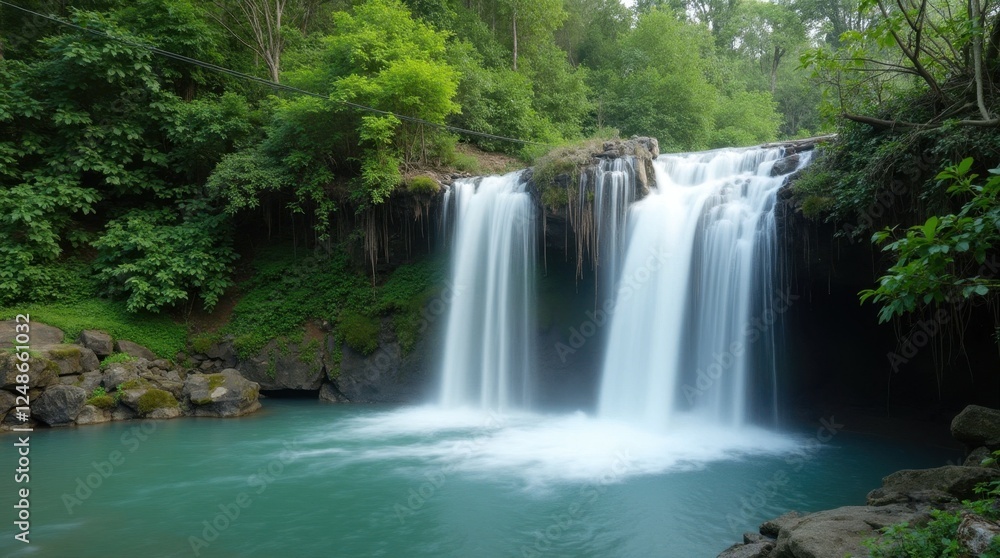 Picturesque Waterfall Cascading into Tranquil Pool