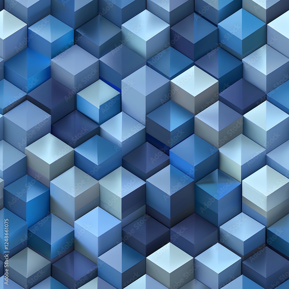 Obraz premium Blue Three-Dimensional Cubes Creating an Abstract Pixel Pattern with Depth and Texture
