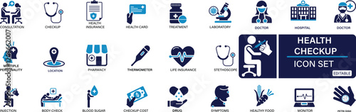 Health checkup icon set Medical care service You can easily change the color.