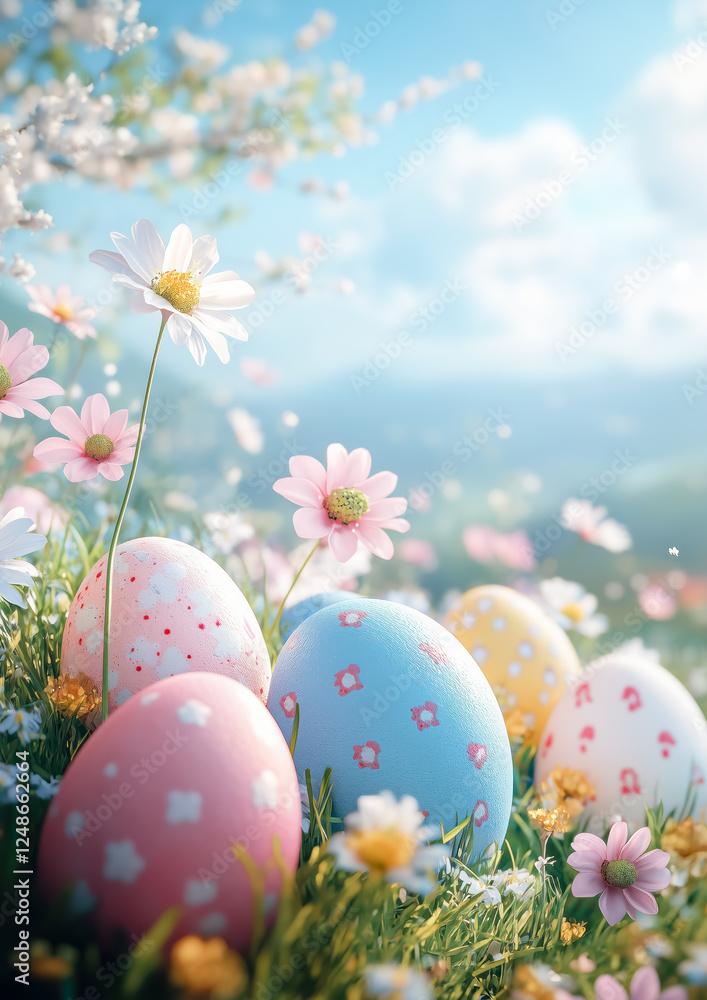 Close-up view of the colourful eggs lying on the green grass in the garden. Easter concept. Close-up view of the colourful eggs lying on the green grass in the garden. Easter concept.