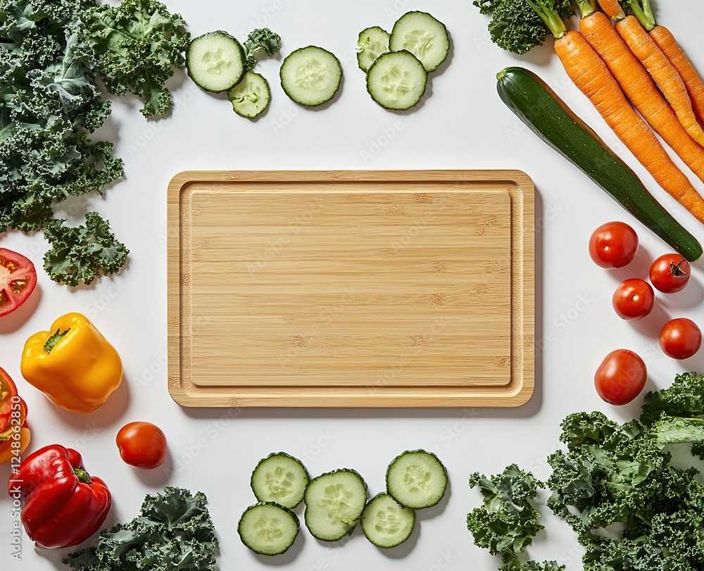 Fresh Vegetables: Chopping Colorful Cucumbers, Carrots, and Peppers on a Bamboo Cutting Board for a Healthy Meal Prep Fresh Vegetables: Chopping Colorful Cucumbers, Carrots, and Peppers on a Bamboo Cutting Board for a Healthy Meal Prep