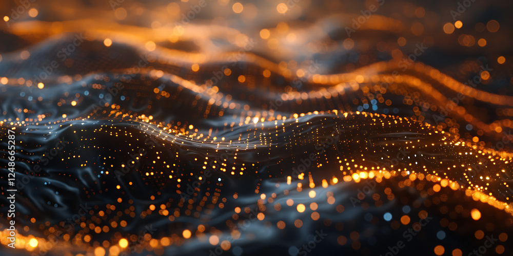Abstract Wave Patterns with Glowing Orange and Blue Particles
Abstract Wave Patterns with Glowing Orange and Blue Particles