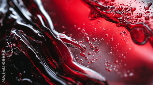 Pomegranate juice the color of light red wine with carcade drink flows like stream, bubbles and foams. Background with garnet red liquid photo