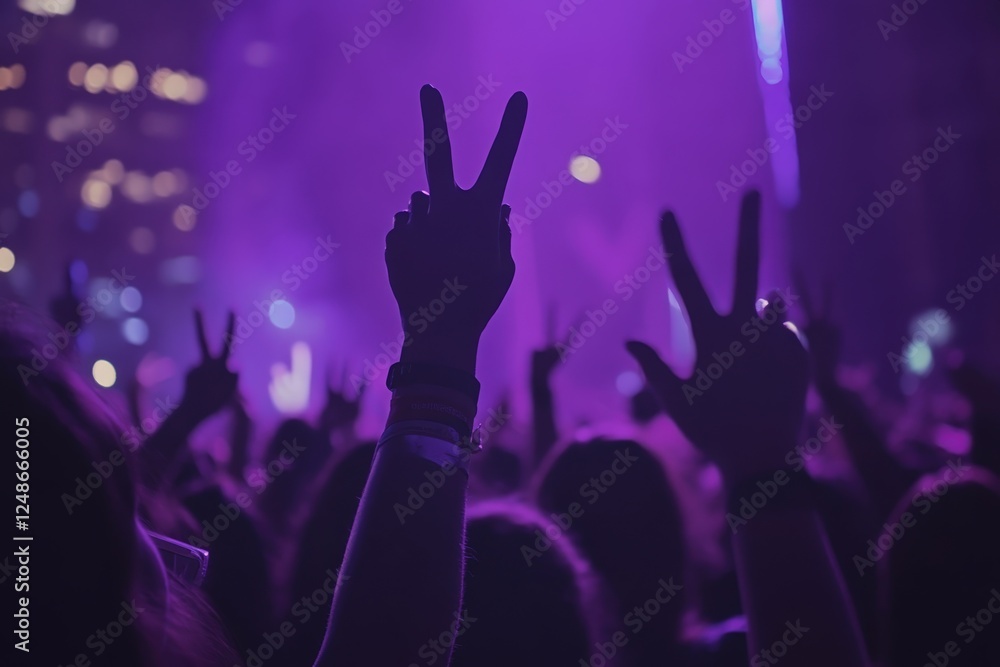 A crowd is raising their hands in the air at a concert A crowd is raising their hands in the air at a concert