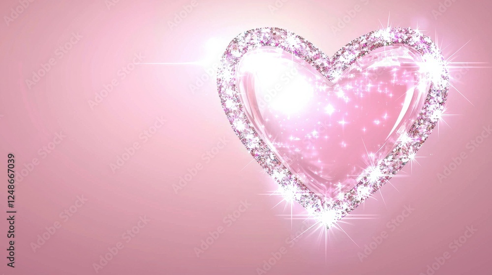 Elegant Pink Heart with Sparkling Diamonds on Soft Pink Background Elegant Pink Heart with Sparkling Diamonds on Soft Pink Background