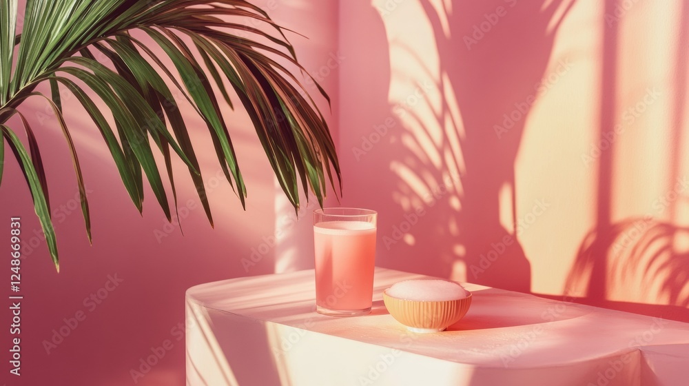 Modern minimalist table with vibrant pink hues Modern minimalist table with vibrant pink hues