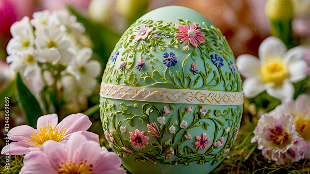 Fototapeta premium Close up detailed decorated Easter eggs