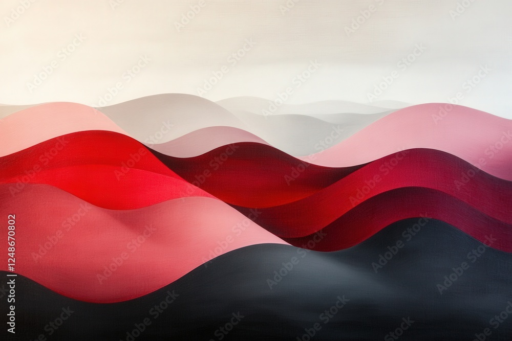 Naklejka premium abstract landscape of rolling hills in shades of red, pink and grey.