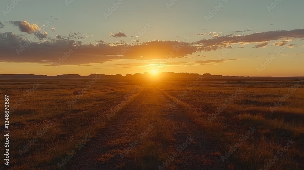 Golden Sunset over a Grassy Plain Golden Sunset over a Grassy Plain