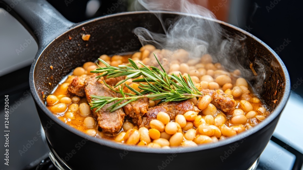 Traditional cassoulet with melt-in-your-mouth duck confit, garlic sausage, and beans, flavored with fresh rosemary and bay leaves. Traditional cassoulet with melt-in-your-mouth duck confit, garlic sausage, and beans, flavored with fresh rosemary and bay leaves.