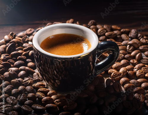 Espresso Shot with a Strong Contrast of Light and Shadows