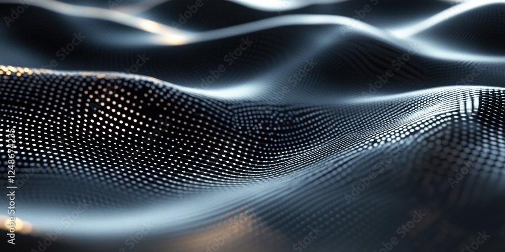 Waves of digital patterns create a mesmerizing flowing effect in a dark, abstract environment Waves of digital patterns create a mesmerizing flowing effect in a dark, abstract environment