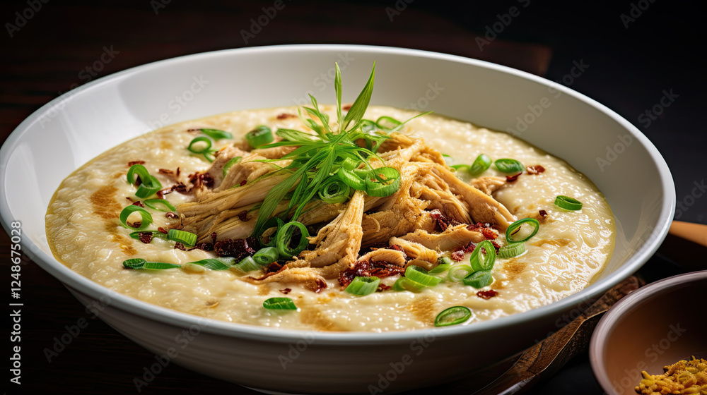 Creamy Chicken Congee with Shredded Chicken and Scallions Creamy Chicken Congee with Shredded Chicken and Scallions