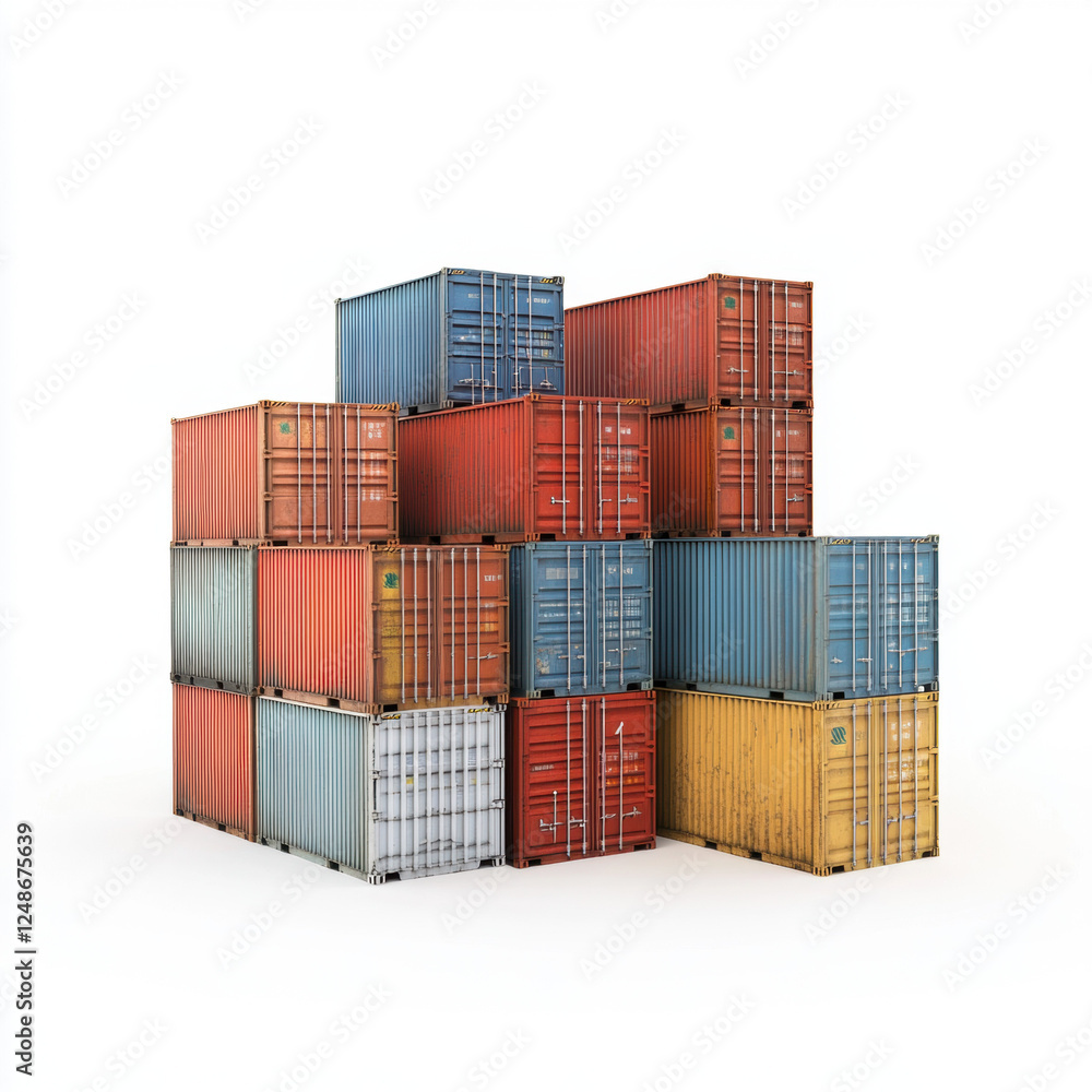 Cargo containers isolated on white background for shipping, logistics, and storage Cargo containers isolated on white background for shipping, logistics, and storage