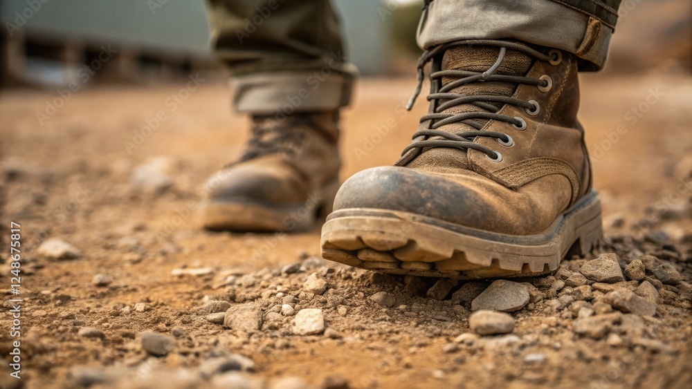 A closeup of sy boots planted firmly on the ground one foot slightly lifted off the ground showcasing the dirt and gravel beneath symbolizing grounding and stability during the A closeup of sy boots planted firmly on the ground one foot slightly lifted off the ground showcasing the dirt and gravel beneath symbolizing grounding and stability during the