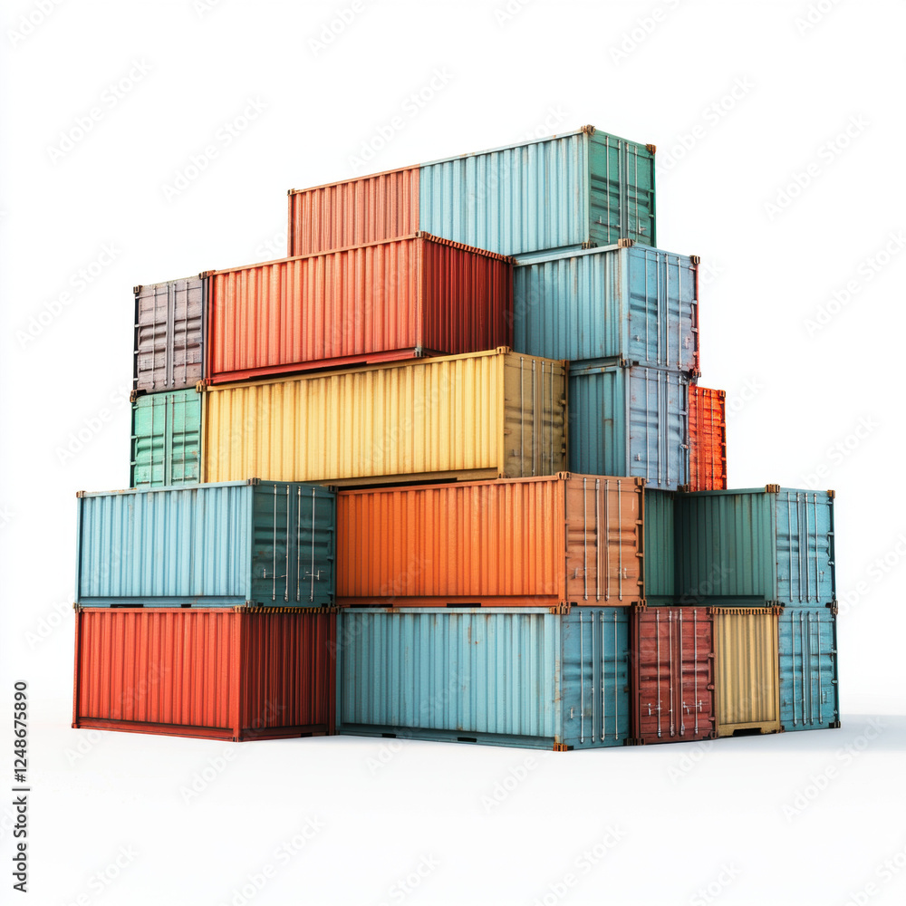 The image can be named: Red Freight Cargo Containers Isolated at the Port for Export and Logistics The image can be named: Red Freight Cargo Containers Isolated at the Port for Export and Logistics