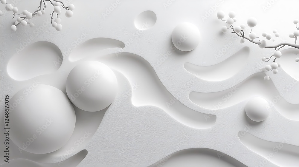 Abstract White Sculptures With Branch And Berries Abstract White Sculptures With Branch And Berries