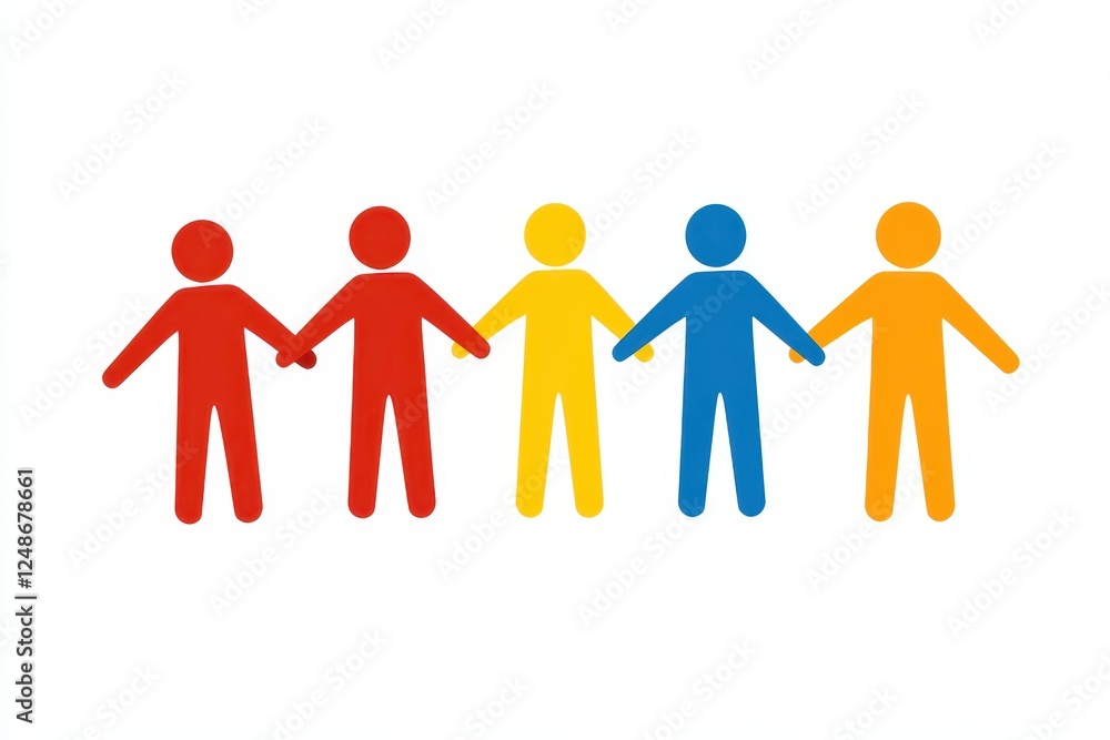 Colorful Paper Cutout Figures Holding Hands in a Row Illustration Colorful Paper Cutout Figures Holding Hands in a Row Illustration