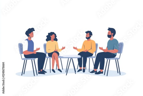 Group of Four People Engaged in a Collaborative Discussion Meeting