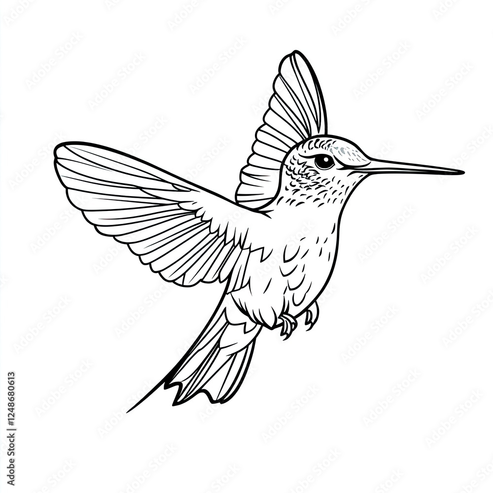 Obraz premium Hummingbird Coloring Page Simple Outline for Creative Fun