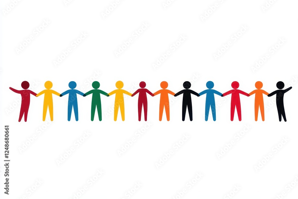 Diverse Group of Colorful Human Figures Holding Hands Together Diverse Group of Colorful Human Figures Holding Hands Together