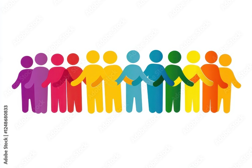 Colorful Silhouettes of Diverse People Standing in Unity and Harmony Colorful Silhouettes of Diverse People Standing in Unity and Harmony