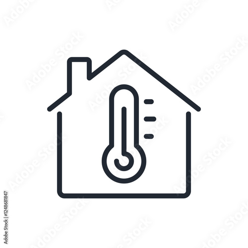 Home temperature editable stroke outline icon isolated on white background flat vector illustration. Pixel perfect. 64 x 64.