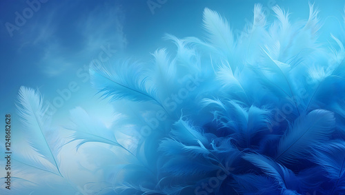 Beautiful abstract blue feathers on white background, white feather texture and blue background, feather wallpaper, blue texture banners, love theme, valentines day, gray gradient