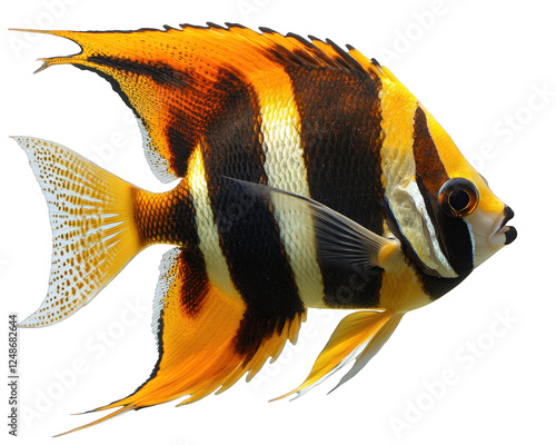 Photography striking angelfish with bold patterns swimming gracefully