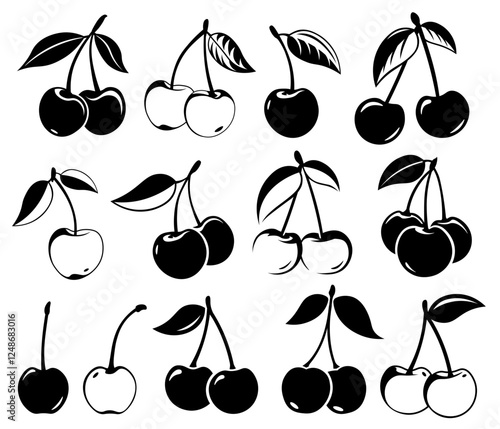 Obraz na płótnie Cherry SVG Bundle, Set of Cherry Silhouettes