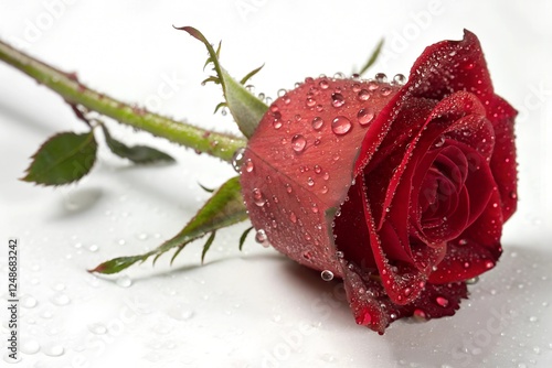 Red Rose with Dew Drops