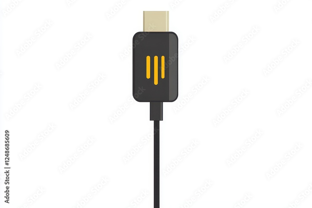 Black USB Connector with Yellow Design on White Background Black USB Connector with Yellow Design on White Background