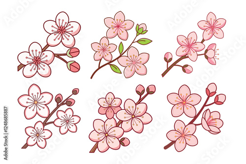 A Bundle of Cute Cherry blossoms vector cartoon illustration Easter day