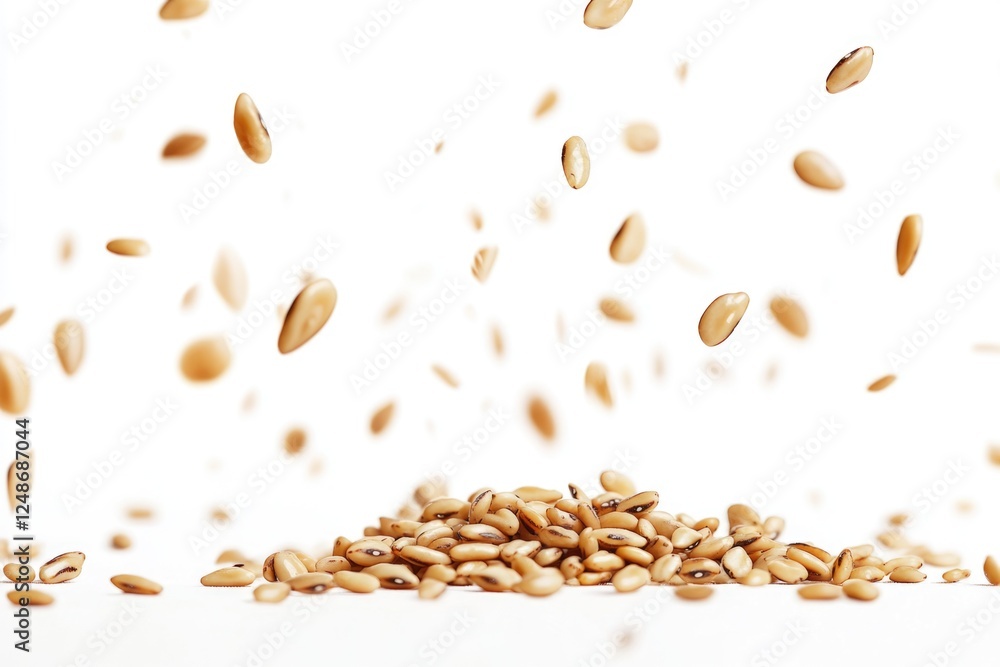 A pile of nuts falls from a white surface, possibly a table or shelf A pile of nuts falls from a white surface, possibly a table or shelf